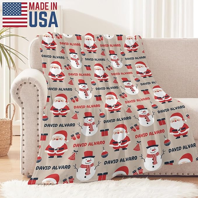 Ship Next Day - Custom Christmas Baby Blanket with Name | Multiple Styles Optional, Personalized Flannel Toddler Blanket, Christmas Swaddle for Boys & Girls, Xmas Decor Throw