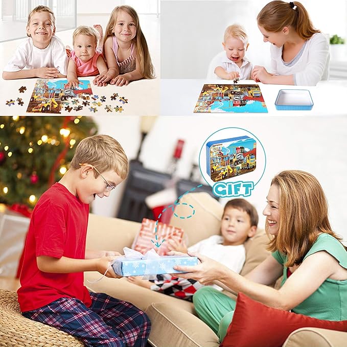 LELEMON Puzzles for Kids Ages 4-8 Construction Vehicles 100 Piece Puzzles for Kids Educational Jigsaw Puzzles Toys Gift for Boys Girls Age 4, 5, 6, 7, 8 Years Old