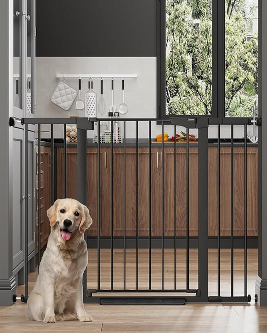 Cumbor 36" Extra Tall 29.7"-51.5" Baby Gate for Stairs, Easy Wall Through Dog Gates for Doorways Extra Wide, Pressure Mounted Tall Pet Gate Indoor, Safety Auto-Close Child Gate for Kids, Black