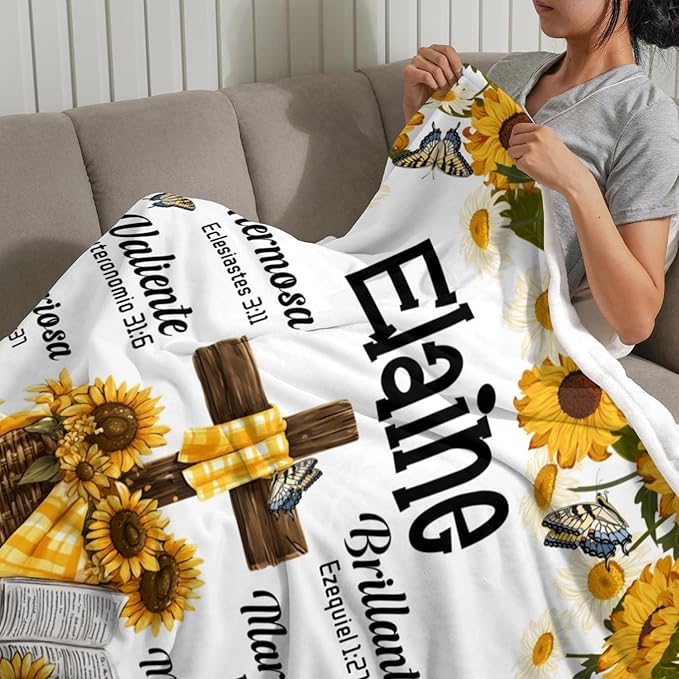 Customized Blankets with Name Personalized Baby Blankets Sunflower Blanket Soft Fleece Bed Throw Blanket for Boys Girls Toddlers Birthday Christmas