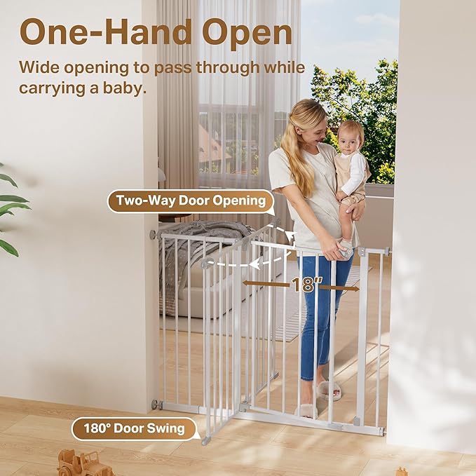 InnoTruth 29.5–40.75" Baby Gate for Stairs, 30" Tall Dog Gates for Doorways & Hallways, Safety Gate for Kids & Pets, Pressure-Mounted Walk-Through with Dual Lock & 2-Way Swing, White