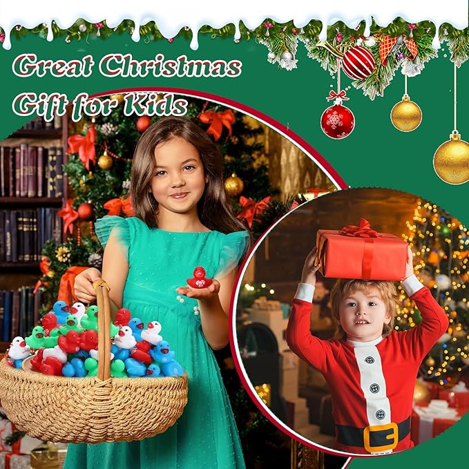 200 Pcs Christmas Rubber Ducks Assorted Rubber Duckies Bulk Xmas Mini Pool Bath Toy Ducks Small Tiny Ducky for Christmas Party Favors Classroom Exchange Gifts