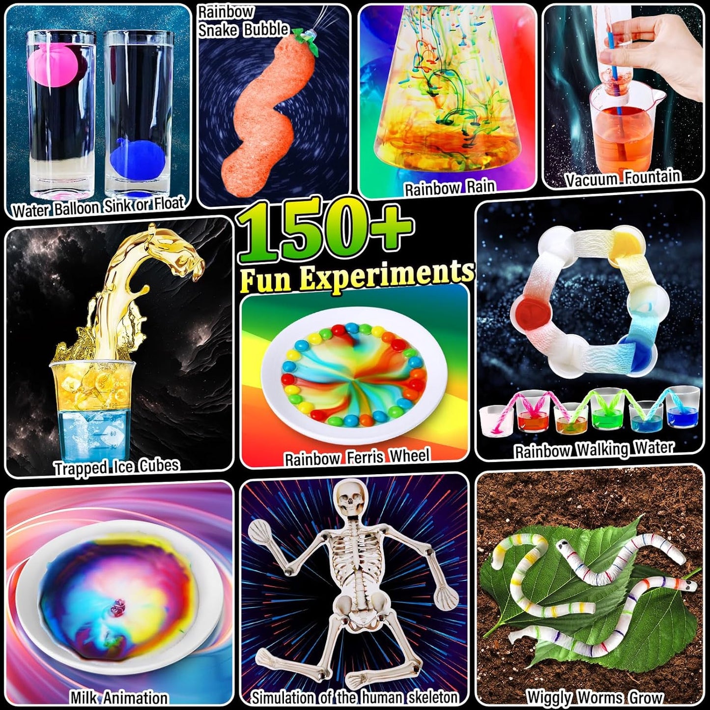 150 Experiments Science Kit for Kids, Chemistry Set, Scientific Christmas Birthday Toys Gifts Ideas for Boys Girls, Break Geodes, Volcano,S.T.E.M Learning Projects