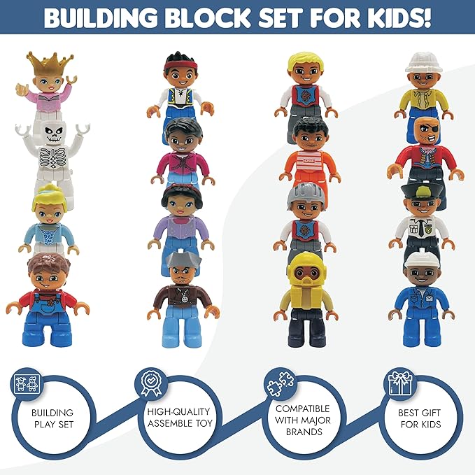 People Figures for Kids - Preschool Toys Building Blocks People Set for Kids - Compatible with Major Brands Building Blocks for Toddlers 1-6 - STEM Building Toys - (16 Toy Figures People)