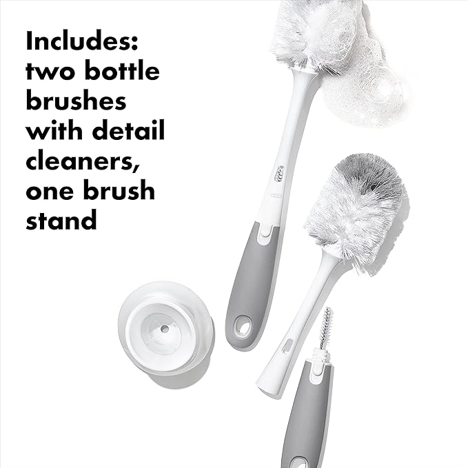 OXO Tot Bottle Brush with Nipple Cleaner and Stand – Gray, 2-Pack