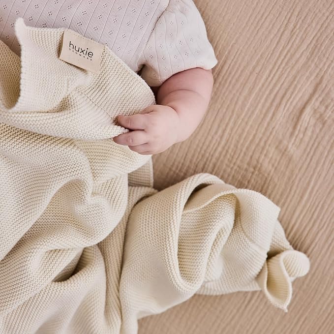 Knitted Organic Cotton Baby Blanket- Swaddle Blanket, 30" x 40" Soft Receiving Blanket for Newborn