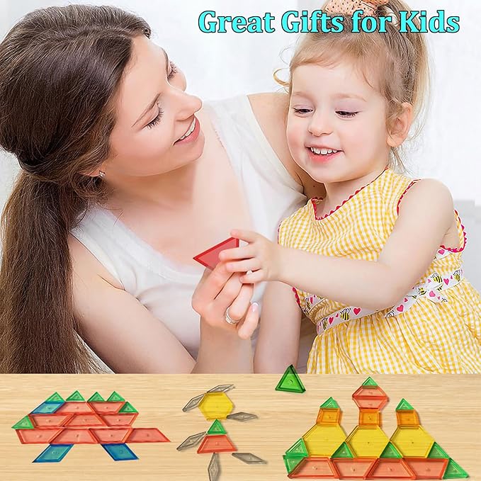 Translucent Pattern Blocks for Classroom 140 Pcs Kids Light Table Manipulatives Toys Education Learning Geometric Shapes
