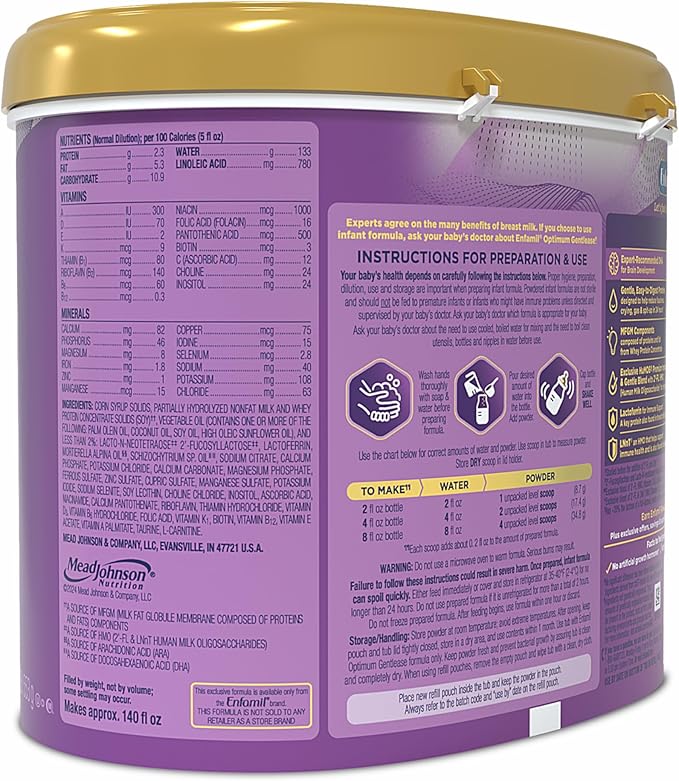 Enfamil Optimum (Enspire) Gentlease, Our Closest Formula to Breast Milk, Immune-Supporting Lactoferrin and Brain-Supporting DHA Baby Formula - Powder 19.5 Oz Tub