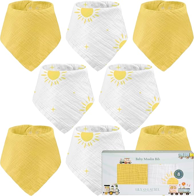 Muslin Baby bibs for drooling and teething, 100% cotton, Bibs for baby girl, Muslin bibs for boys (8 Pack)