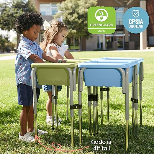 ECR4Kids 4-Station Sand and Water Adjustable Play Table, Sensory Bins, Fern Green/Powder Blue
