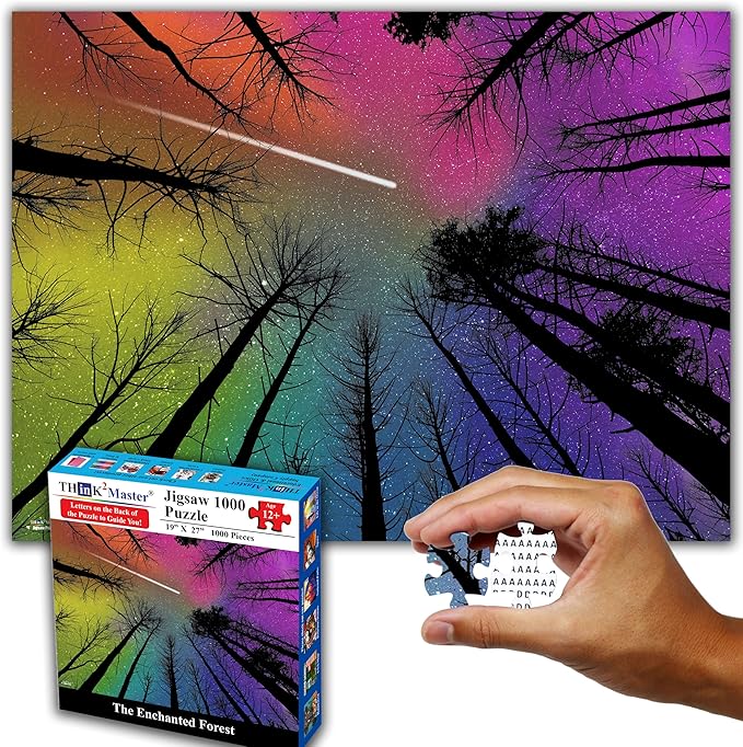 Think2Master Hard Impossible Challenging The Enchanted Forest 1000 Pieces Large Format Jigsaw Puzzle for Kids 12+, Teens, Adults & Families. Beautiful Vibrant Gradient Artwork Size: 26.8” X 18.9”