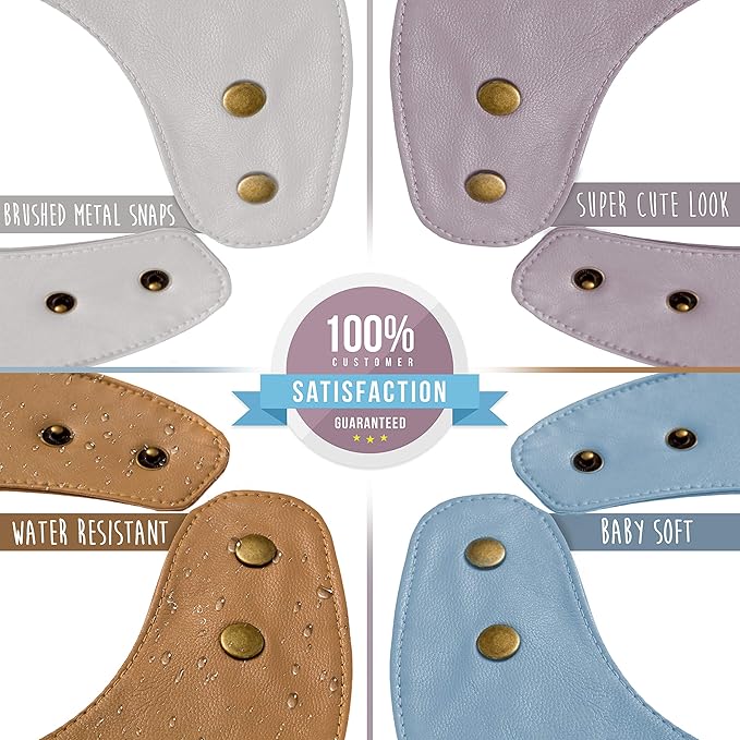 Vegan Leather Easy Clean Baby Bibs with Practical Pocket and Snaps - Great for Feeding and Teething Infants 0-12 Months