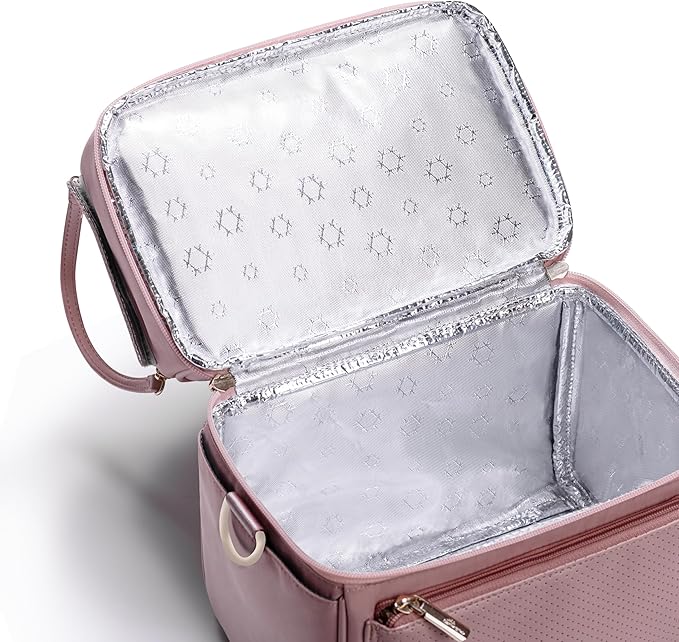 Sunveno Breastmilk Cooler Bag Set with 2 Ice Packs & Detachable Insulation Box, 15-Hour Cold Retention Foil-Lined Leak-Proof Tote Fits 3 Baby Bottles for On-The-Go Pumping Moms, Daycare & Travel,Pink