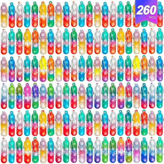 260 PCS Pop Keychain Bulk Party Favors,Fidget Toys for Kids Bulk Mini Pop Keychain Sensory Toys Stocking Pinata Stuffers Birthday Classroom Prizes Toddler Fidget Pack Stress Relief Toys