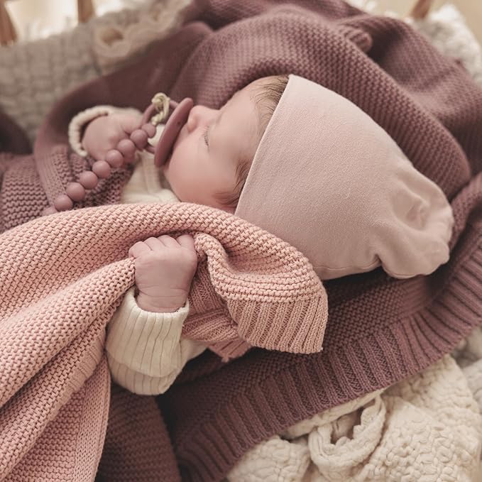 Heritage Knit Organic Receiving Swaddle Blanket for Girls - 100% Luxury Organic Cotton Soft Knit Warm Cozy Cuddle Blanket for Newborns Infants & Toddlers (0-2Yrs - Blush Pink)
