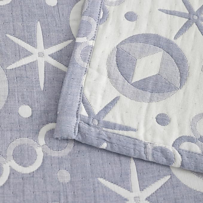 NTBAY 3 Layer Toddler Blanket, Muslin Cotton Jacquard Bed Blankets, Lightweight Thermal Baby Blanket, Super Soft and Warm Crib Blanket for All Seasons, Decoration Gift, 30"x40", Blue Starfish
