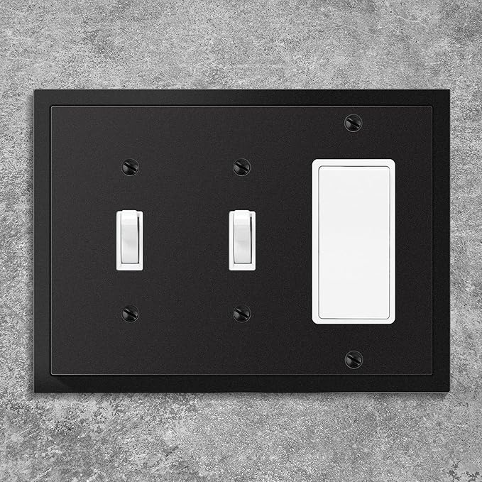 Modern Edge Decorative Wall Plate Switch Plate Outlet Cover, Durable Solid Zinc Alloy (Double Toggle/Single Decorator, Matte Black)
