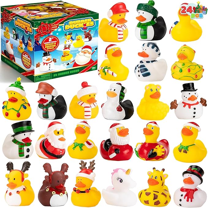 JOYIN 24 PCS Christmas Ducks for Stocking Stuffers, Xmas Rubber Duck Bath Toys for Kids Gift, Party Favor Novelty Duckies for Boys, Girls and Toddlers