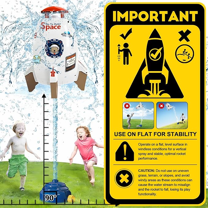 Water Rocket Sprinkler for Kids, Outdoor Sprinkler Rocket Launcher Toy for Backyard, Summer Water Toys for Kids Ages 3-12, Fun Water Powered Rocket Toy (White-5)