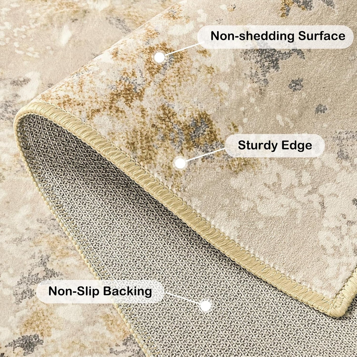 Kelarea Living Room Rug, Modern Abstract Washable Rugs Non Slip Faux Wool Vintage Rug, Non-Shedding Carpet for Living Room, Bedroom, Dining Room, Kids Playroom (Beige, 5' x 7' (Rectangular))