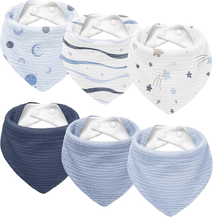 Susurration Muslin Baby Drool Bibs 6Pack Soft Triangular Adjustable Baby Bandana Bibs for Unisex Baby Girls & Boys