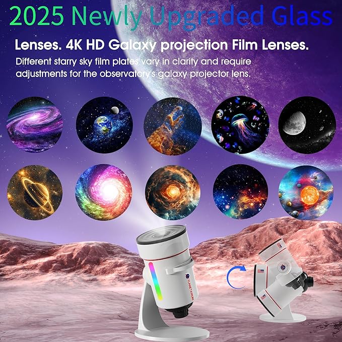 Star Projector,Galaxy Projector Upgraded Clear Lens, 10 Realistic Planetarium Projector Slides Night Lights LED 8 Color for Bedroom, 360° Rotation, 1/2h Timer Function Ultra-Wide Ceiling Projector