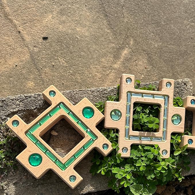 3PCS Wooden Green Gem Trapezoidal Building Block for Kids (3PCS Green Set)