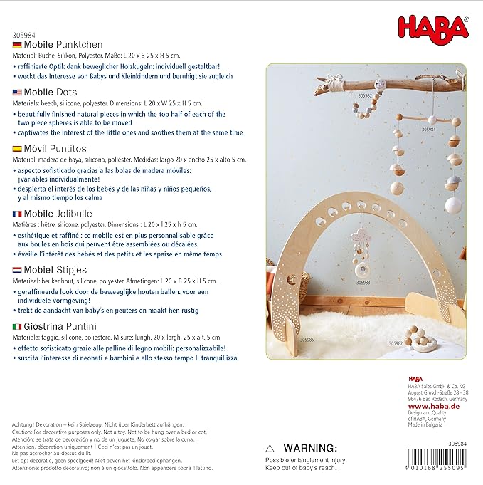 HABA Baby Mobile Dots - Natural Wooden Nursery Ceiling Decoration (Made in Germany)