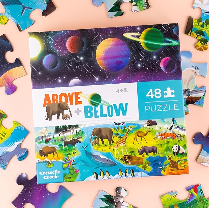 Crocodile Creek Above + Below 48-Piece Jigsaw Floor Puzzle - Fun Floor Puzzles for Kids Ages 4-8 - Earth & Space - 27 x 20 inches Finished