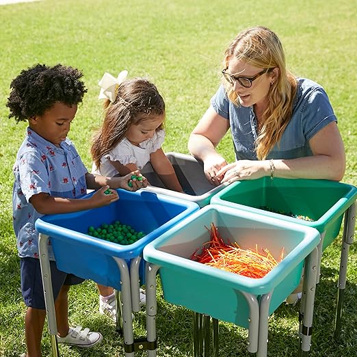 ECR4Kids 4-Station Sand and Water Adjustable Play Table, Sensory Bins, Contemporary