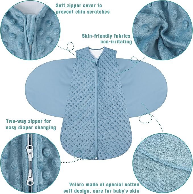 Fleece Newborn Sleep Sack Baby Swaddle,3-Way Adjustable Wearable Blanket,2 Pack Fleece Swaddling Sleeping Bag TOG 2.0， (Brown & Dark Green, 6-12 Months)