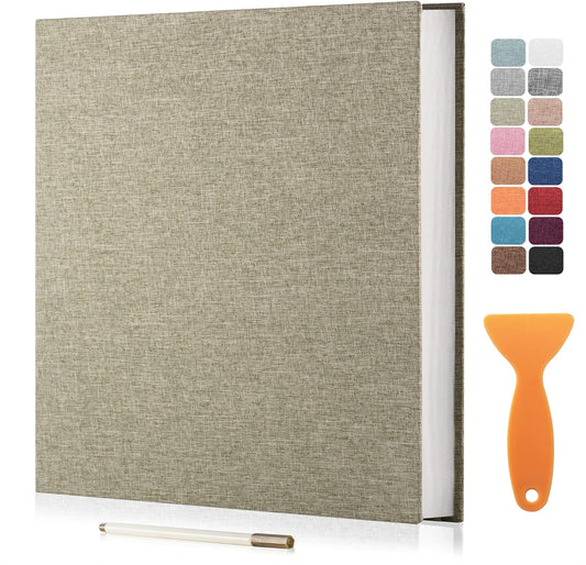 Large Photo Album Self Adhesive Scrapbook Album for 4×6 5×7 8×10 Pictures DIY Magnetic Linen Cover Album 40 Pages for Family Wedding Gifts with Metal Pen and Plastic Board