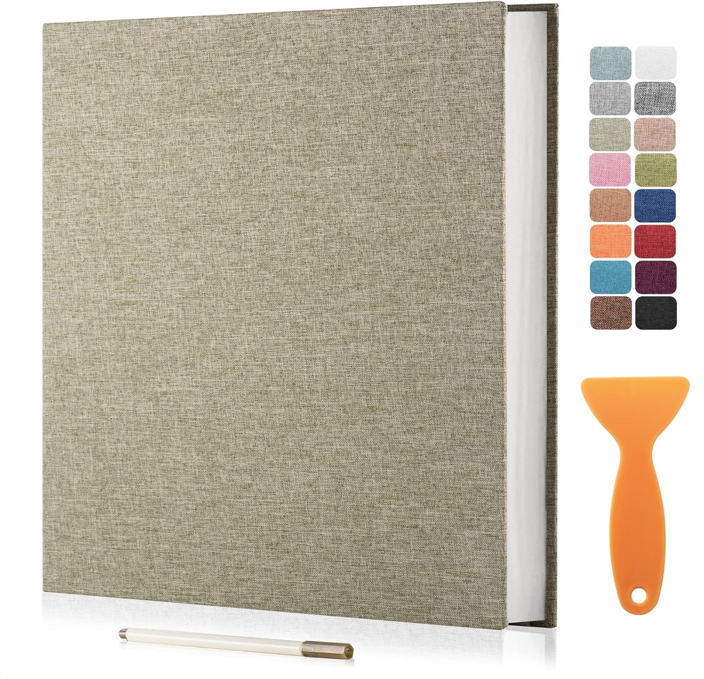 Large Photo Album Self Adhesive Scrapbook Album for 4×6 5×7 8×10 Pictures DIY Magnetic Linen Cover Album 60 Pages for Family Wedding Gifts with Metal Pen and Plastic Board