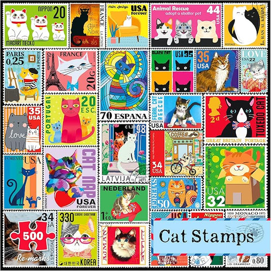 Re-marks Cat Postage-Stamp Collage Puzzle, 500-Piece Puzzle for All Ages