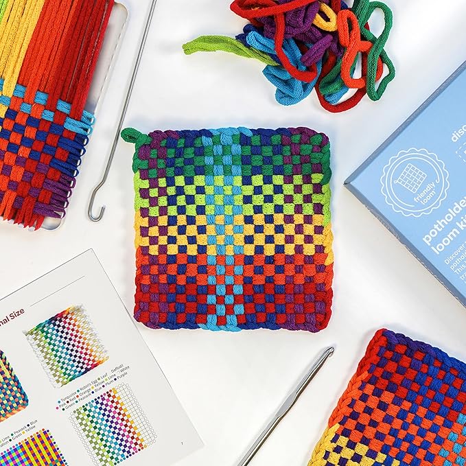 Friendly Loom 7” Traditional Potholder Weaving Kit | Sturdy Metal Loom and Quality Cotton Weaving Loops in Rainbow Colors | Complete Kit to Weave 2 Functional Potholders | Made in the USA