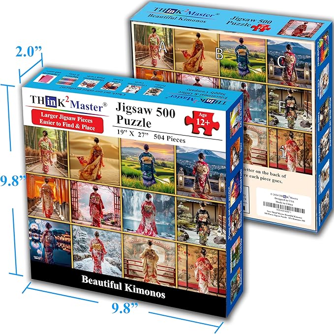 Think2Master Beautiful Kimonos from Japan 500 Pieces Large Format Jigsaw Puzzle for Kids 12+, Teens, Adults & Families. Elegant Colorful Dresses Vibrant Colors, Cultural Art Size: 26.8” X 18.9”