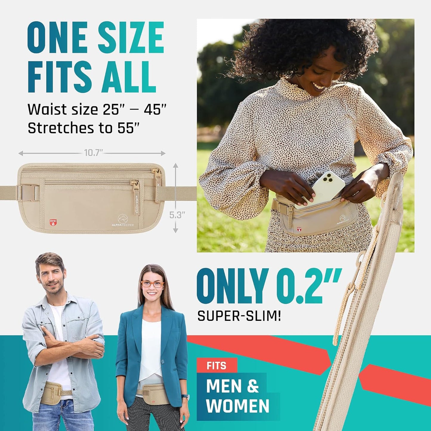 Hidden Money Belt for Travel for Men, Waist Wallet Anti Theft, RFID Passport Holder For Travel Men Or Women, Money Pouch, RFID Passport Holder