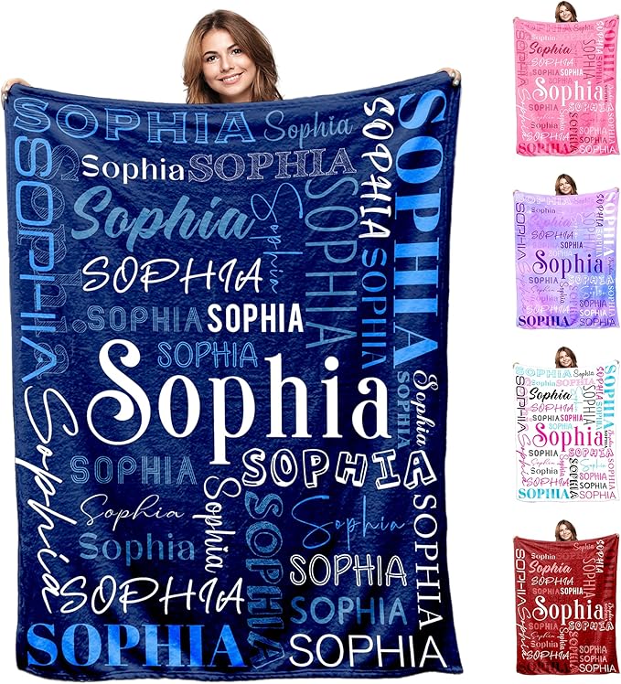 InterestPrint Ship Next Day,Personalized Baby Name Blanket for Kids Adults Custom Tolder Blankets with Name Text Pattern Navy Blue Customized Throw Blanket for Boys Girls Gifts on Birthday Christmas