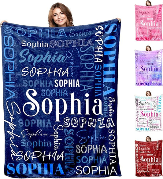 InterestPrint Ship Next Day,Personalized Baby Name Blanket for Kids Adults Custom Tolder Blankets with Name Text Pattern Navy Blue Customized Throw Blanket for Boys Girls Gifts on Birthday Christmas
