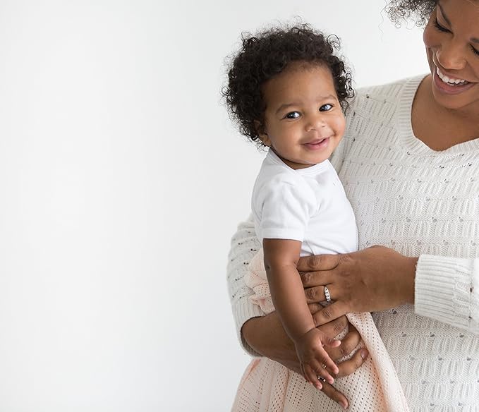 Amazing Baby Cellular Blanket, Premium Cotton Knit, Ultra Soft, Breathable, Cozy Gift for Baby Boys and Girls, Favorite Toddler Blanket, 44 x 44 inches (112 x 112 cm), Soft Pink