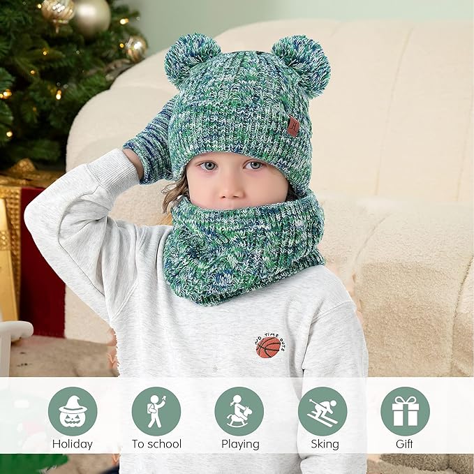 Kids Toddlers Winter Beanie Hats Gloves Neck Scarf Set Mittens Gifts for 0 6 12 Months 1 2 3 4-8 Year Old Baby Girls Boys
