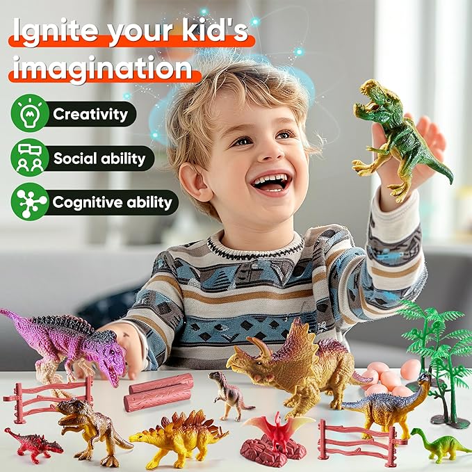 46PCS Dinosaur Toys,Realistic Jurassic Dinosaurs Figures Playset for Kids 3-5 Years, with Eggs&Trees&Fence mini Dinosaur Figures,Great Gifts for Girls and Boy Toddler Toy Animals Age-5-7.