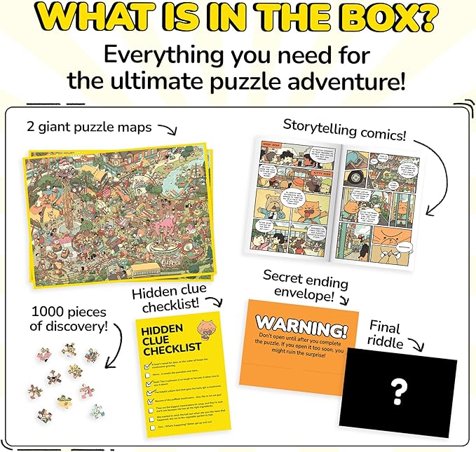 Odd Pieces Jigsaw Puzzles 1000 Pieces with Storytelling Comics, Secret Ending, Puzzle for Mystery Adults & Kids - 19.7'' x 27.6'' Frameable Magic Puzzle Art (Snack Attack 3)