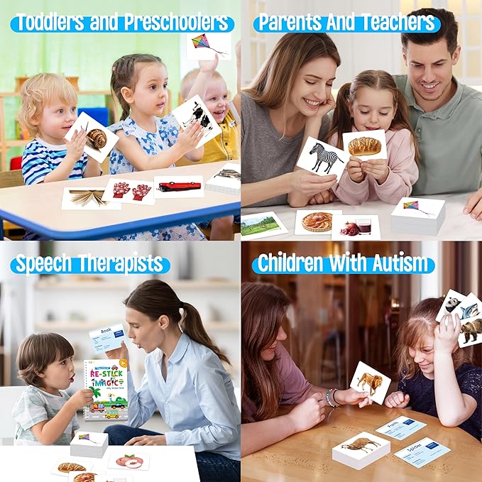 140 Noun Picture-Word Cards, Picture Flashcards Language Builder Visual Aid Speech Development Tool for Autism, ESL Teaching Materials for Adults, Non-Verbal Children Vocabulary Builder for Toddlers