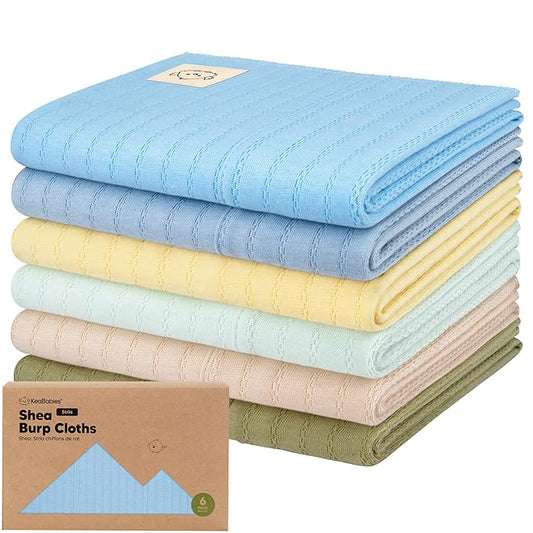 KeaBabies Organic Cotton Burp Cloths Baby Girl, Boy - 6-Pack Large Burping Clothes for Babies, Spit Up Rags, Super Soft & Absorbent Newborn Wash Towels, Gender Neutral, Non-Shrink (Stria, Daybreak)