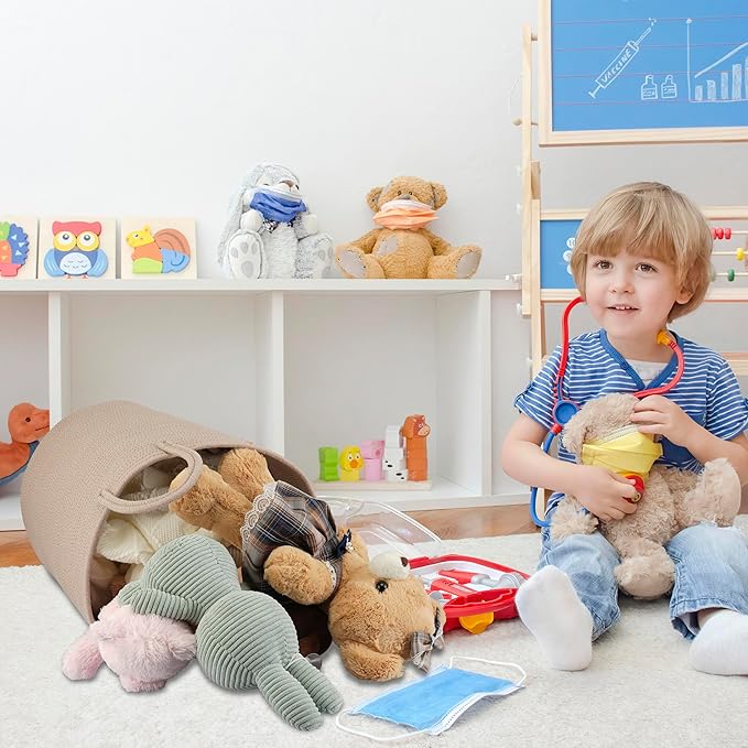 Cotton Rope Laundry Basket Hamper for Clothes Woven Storage Basket for Living Room Bedroom Boho Tall Rope Baskets for Blanket Toys Pillow Towels Baby Nursery Hamper Bin Konjac