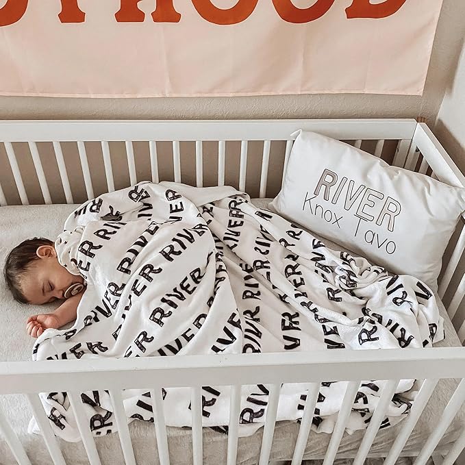 Personalized Baby Blanket for Kids Girls Boys. Custom Baby Blanket with Name for Newborn Swaddle Toddler, Nursery Decor Kids Blanket. (Playful Name - White Background)