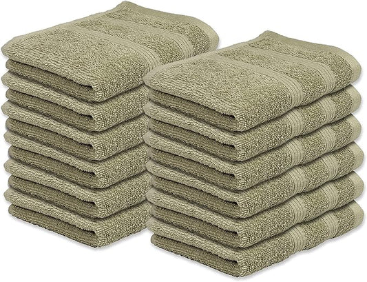 Kaufman - Premium Washcloth Set of 12 (13x13 Inches) 100% Cotton Ring Spun, Highly Absorbent, Durable and Ultra Soft Feel Wash Cloths Essential for Bathroom, Spa, Gym, and Face Towel (12PK)