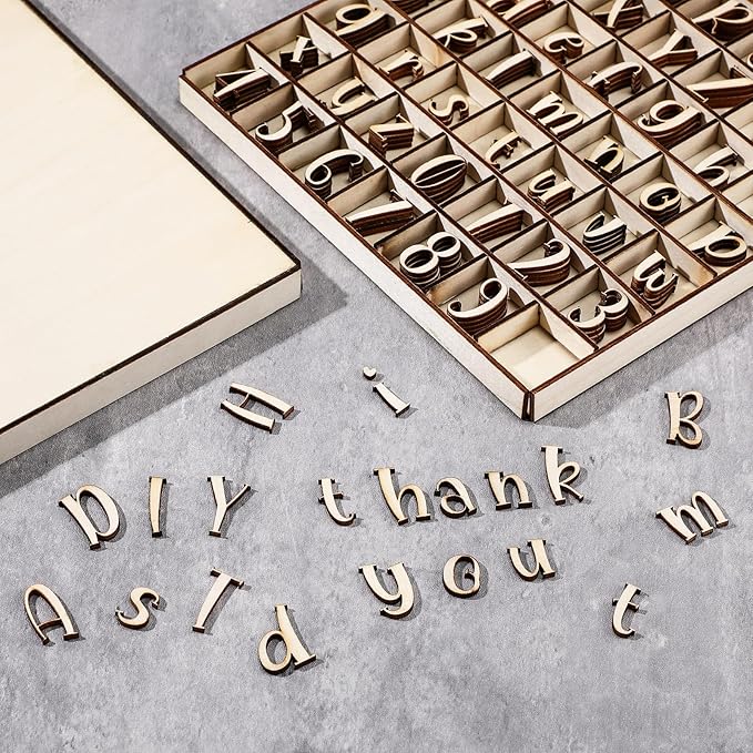 Geelin 248 Pcs 1 Inch Wood Alphabet Letters Numbers with Storage Box Blank Unfinished Wooden Letters Numbers with Rustic Storage Tray for Spelling Learning Education DIY Crafts