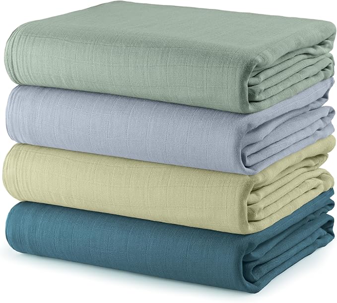Comfy Cubs Muslin Swaddle Blankets Pack of 4, 47 x 47 Inches, Soft Cotton Baby Blanket Set, Large Multipurpose Swaddling Wraps for Newborns - Self-Soothing Swaddle - Sage, Pacific Blue, Fern, Neptune